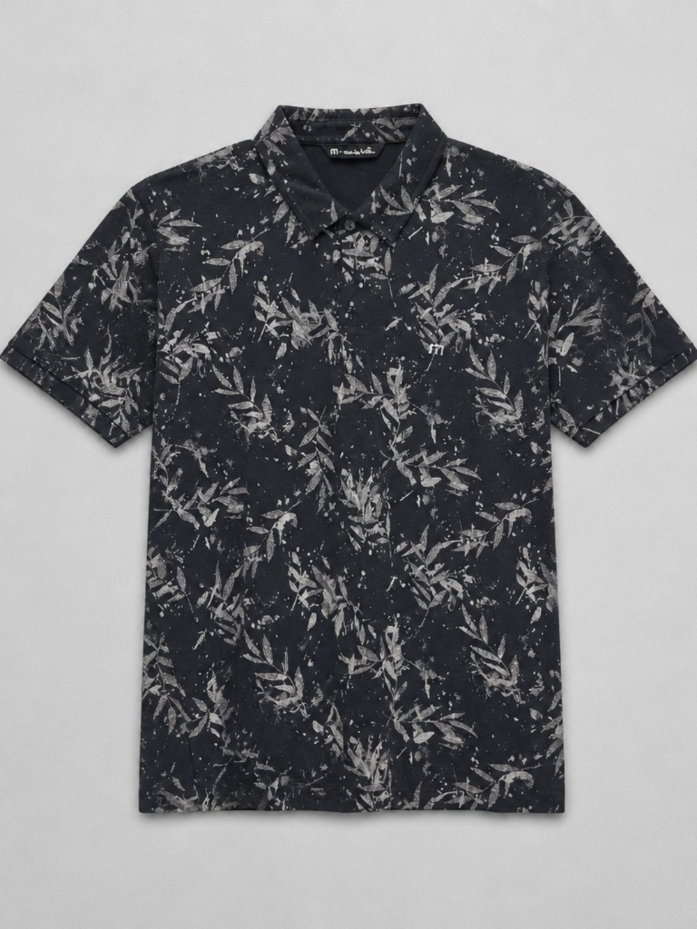 TravisMathew The Riegel Golf Polo Shirt Mens XXL Black Grey Floral Leaf